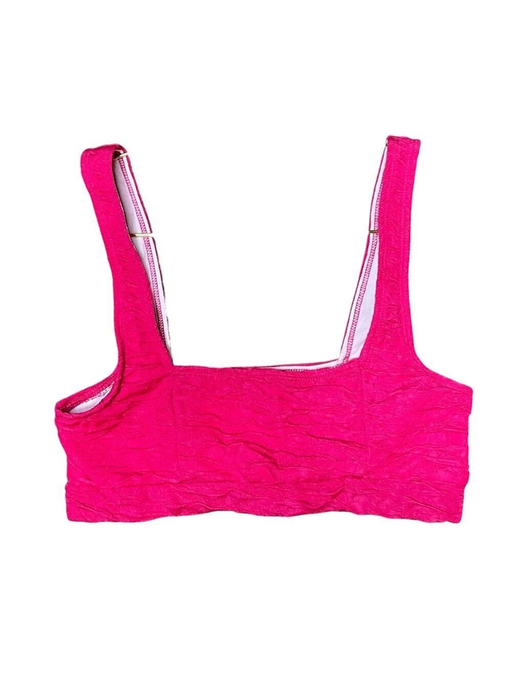 Motel Rocks Shani Bikini Top in 80s Crinkle Pink Size Small NWT